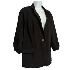 Studio by Torrid Womens 2X Black Ponte Blazer Jacket 3/4 Sleeve Stretch Career